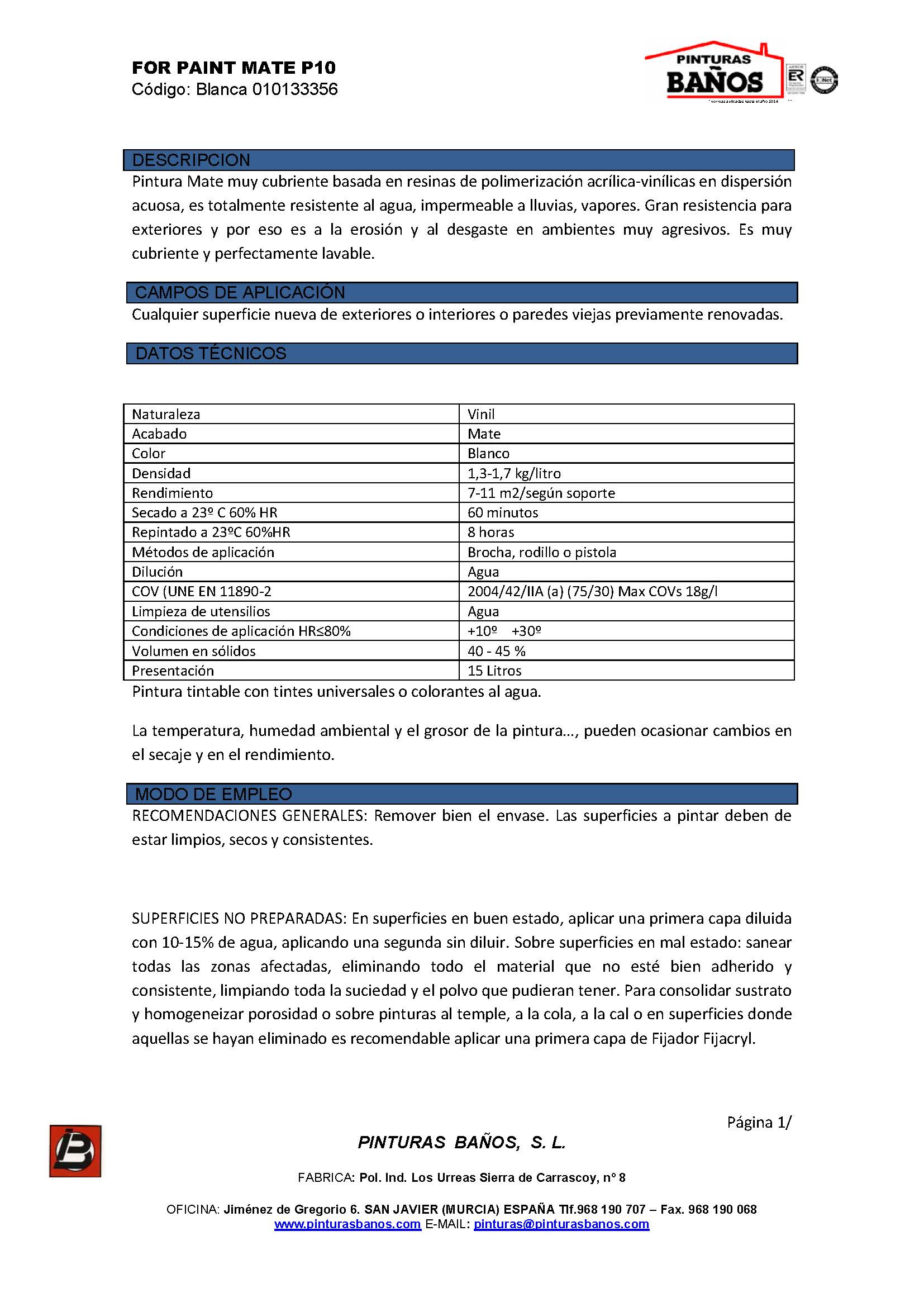PLASTICO MATE FOR PAINT P-10