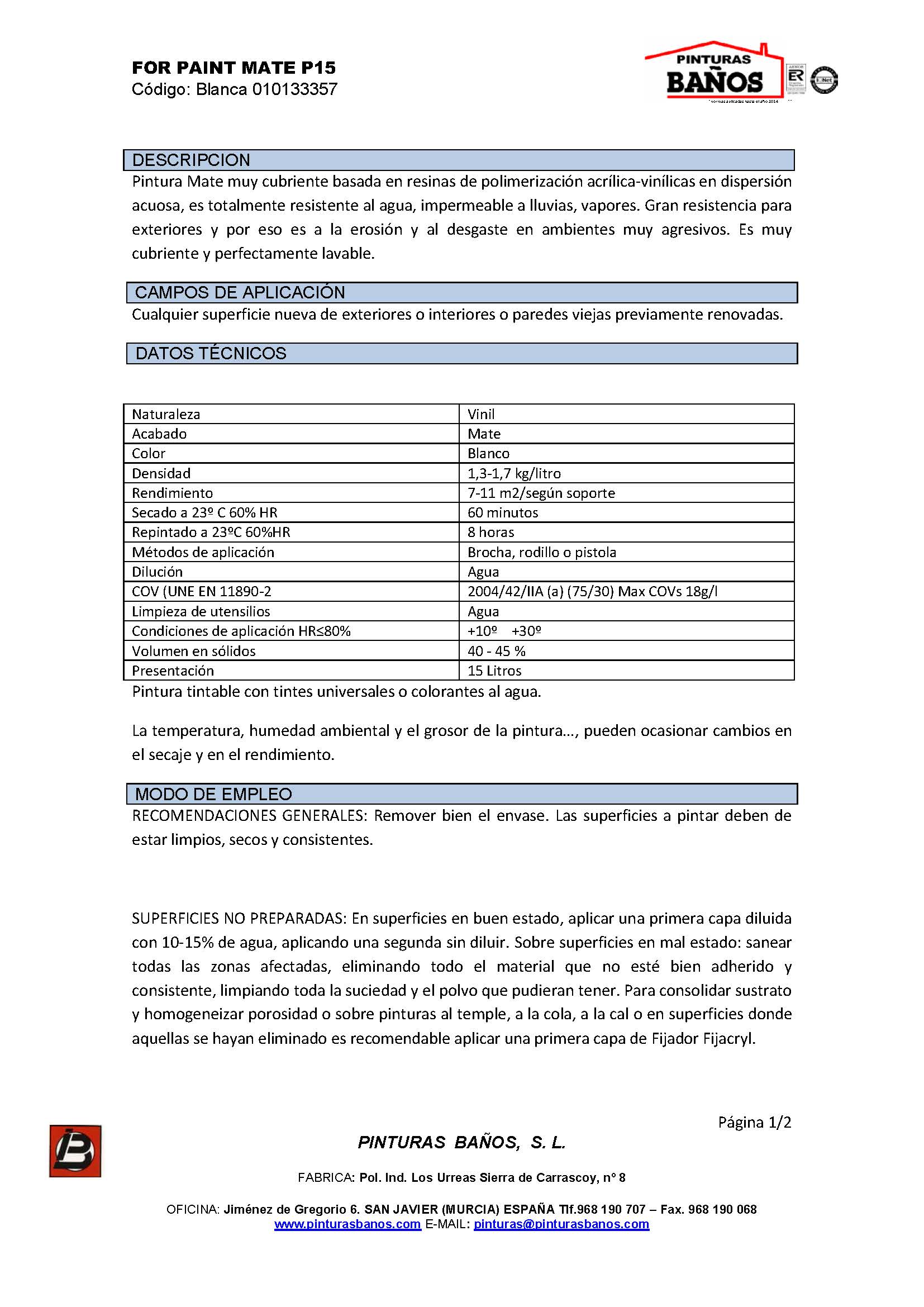 PLASTICO MATE FOR PAINT P-15
